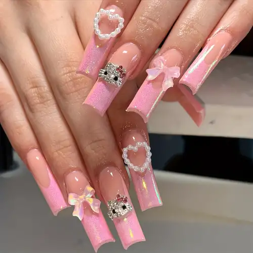Pink Hello Kitty Nails